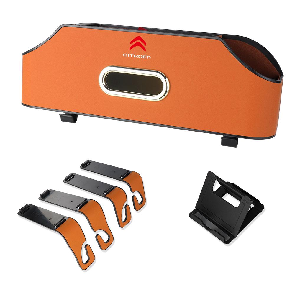 Multifunktionale Leder-Taschentuchbox Aufbewahrungsbox für die Rückseite des Autositzes Halter für Getränkebecher und Mobiltelefon für Citroen C1 C2 DS C4L VTS C-ELYSEE