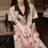 Women's Ice Silk Pajama Set: Short Sleeve Cardigan & Long Pants for Spring/Summer.