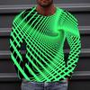 Swirl Line Grid Print Men's Tshirts Long Sleeve Tees Round Neck Casual Pullover Men's Clothing Plus Size, Christmas Holiday Fashion Tee