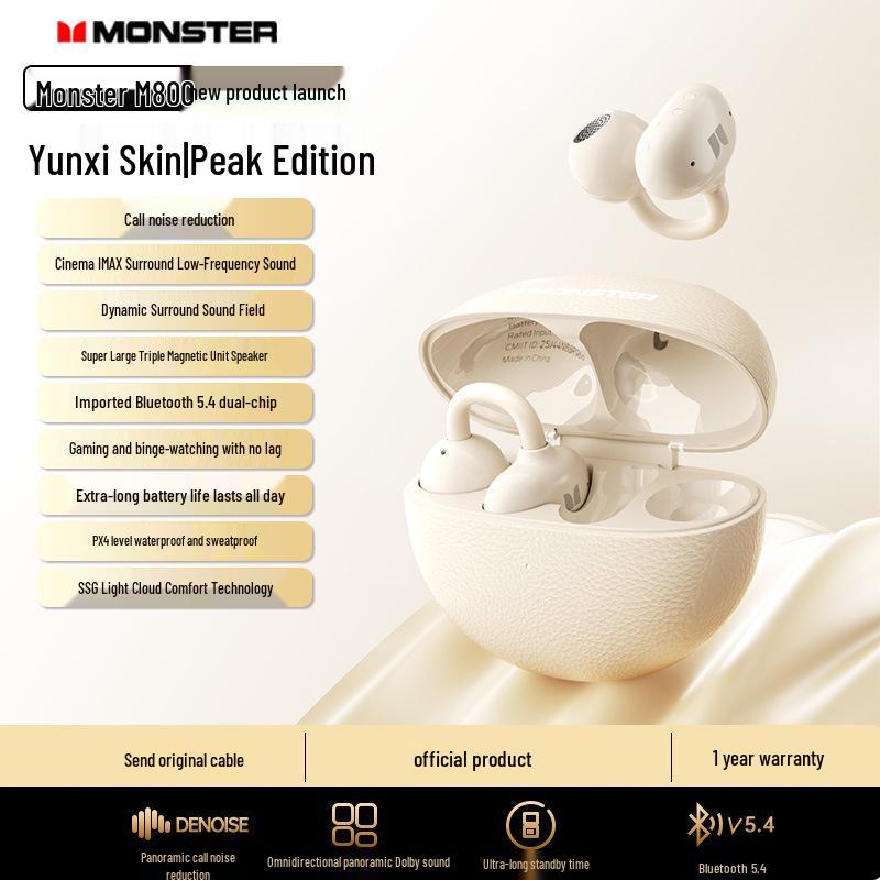 Applicable MONSTER M800 Wireless Bluetooth Noise-Cancelling Open-Ear Stereo Ear Clip Headphones