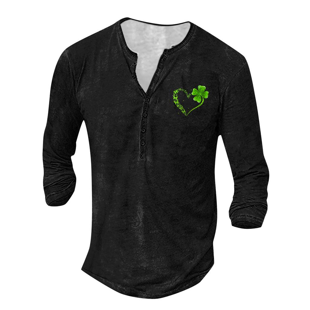Men'S Printed T-Shirt Outdoor Retro Button Loose Long Sleeve Top