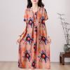 Übergröße, langes Sommerkleid mit Vintage-Druck für Damen, elegantes, kurzärmeliges, lockeres Sommerkleid in Übergröße