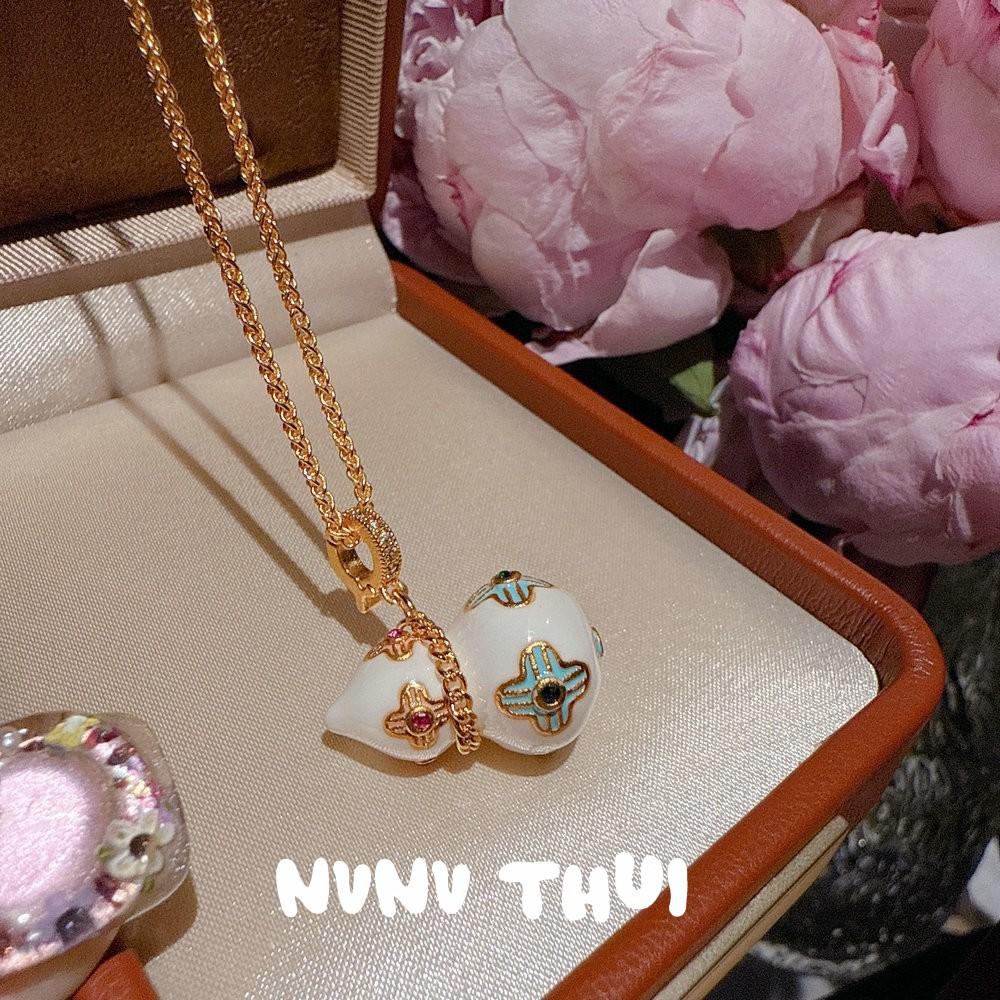 Ancient Filigree Color Sugar Heart Powder Chalcedony Lotus Root Blessing Bead Bracelet, New Chinese Style, Enamel Color Gourd Fulu Necklace