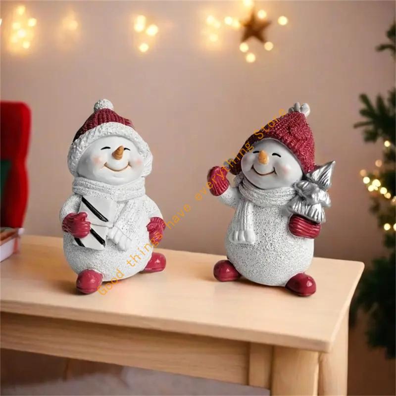 Miniature Snowman Statue Desk Ornament Tiny Resin Snowman Figurine Christmas Tree Decoration For Mantel Tabletop Display 55KF