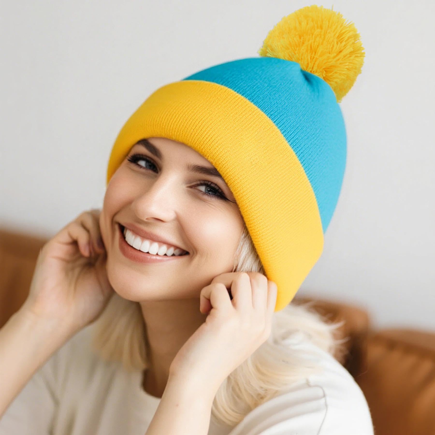 

Набор из 1/2 предметов: забавная вязаная шапка и перчатки для ролевых игр на Хэллоуин для детей и взрослых, аксессуары для костюма в тематике мультфильмов для парка развлечений, зимний One Size жёлтый