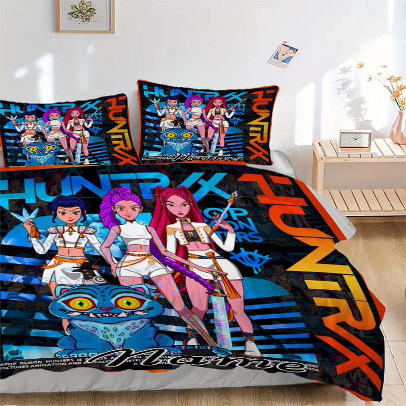 Custom Textile Kpop Demon Hunters Bedding 3 Piece Set HD Print Duvet Cover Pillowcases for Teens Adult Bedroom Decoration