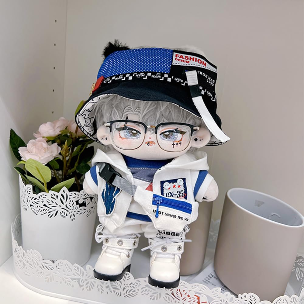niannyyhouse 15cm Plush White Shark Outfit Set Empty Top Cotton (Includes Hat, T-Shirt, Shorts, Hoodie, Backpack, Doll, Accessories, Dress-Up) (15cm)