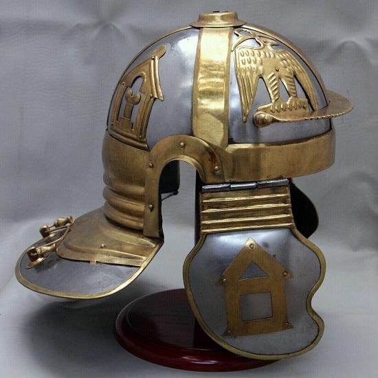 Royal Handicraft Reproduktion eines antiken römisch-gallischen Zenturio-Helms aus Stahl und Messing