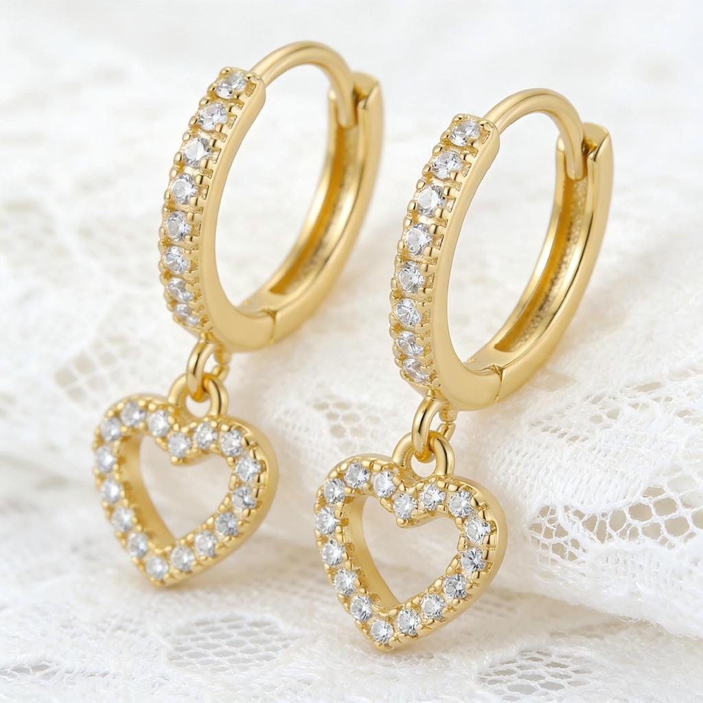 Retro Heart-Shaped Zircon Earrings Love Heart Ear Hoops Earrings for Women Charm Jewelry Gift