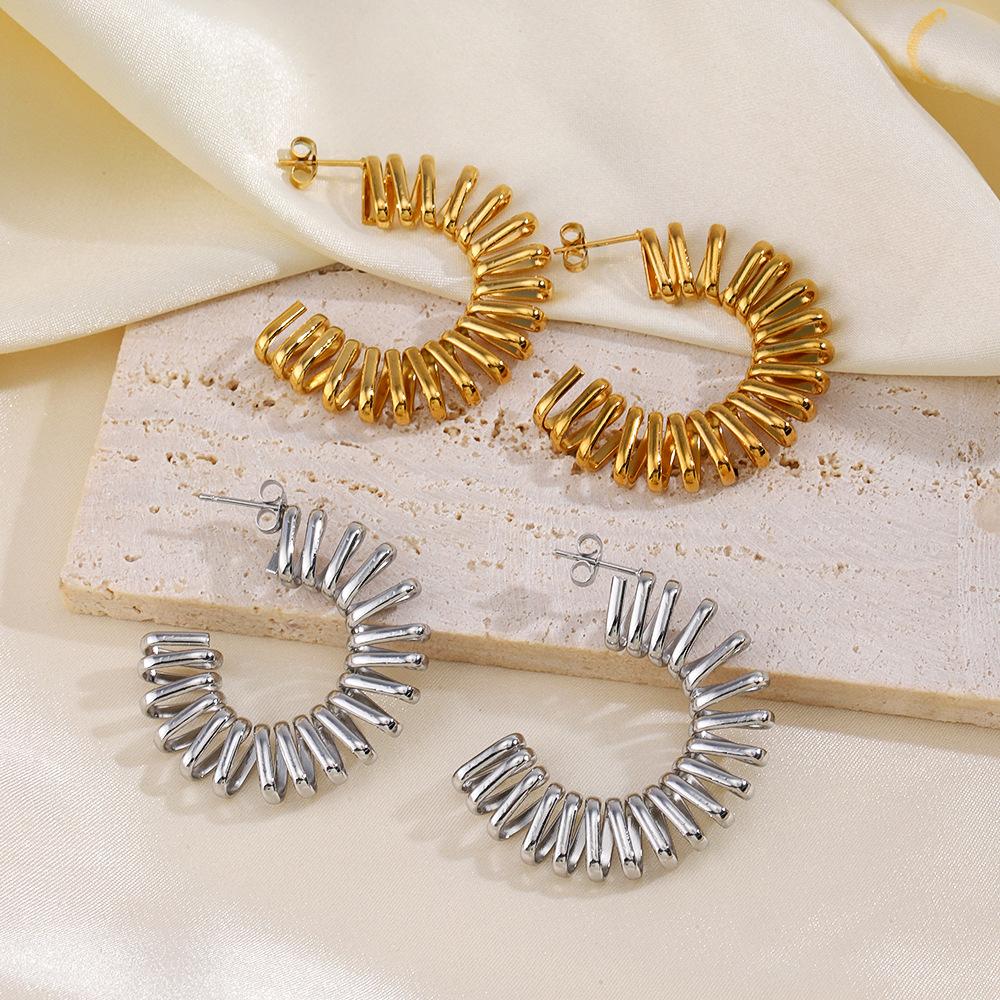 Irregularity Spring Coil Earrings Gold Color Stainless Steel Earrings Fashion Wedding Party Gifts Free Shipping