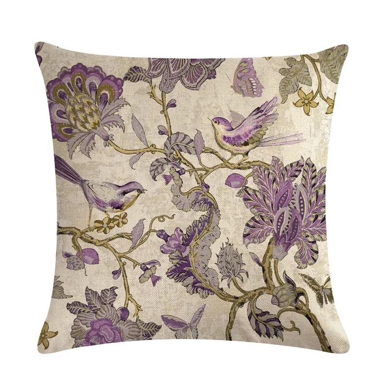 American Country Flower Bird Series Flax Embrace Pillowcase Home Sofa Adornment Cushion Cover 45*45cm