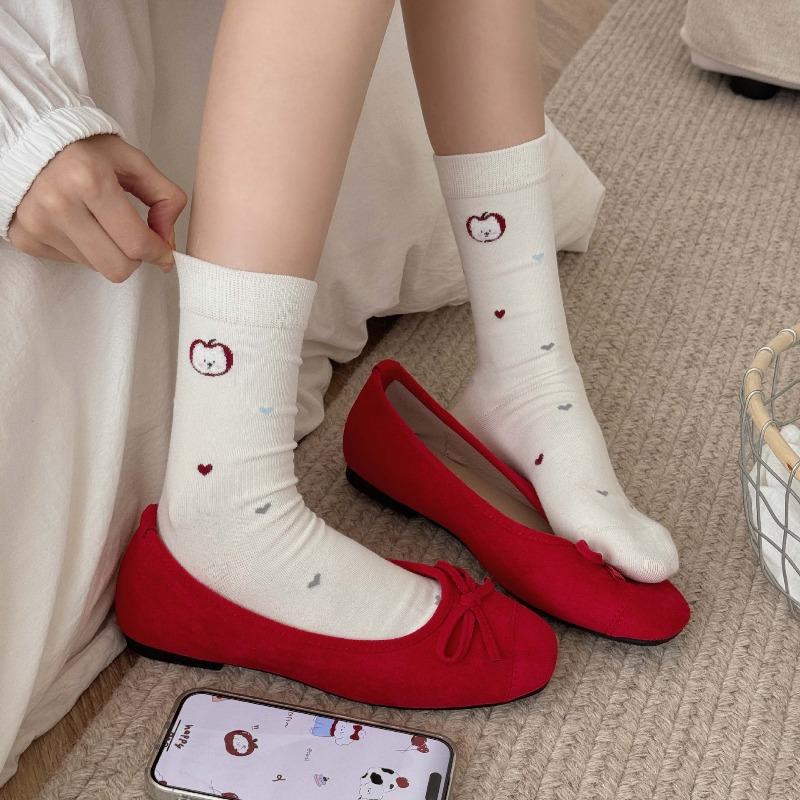 Cute Female Cartoon Plush Puppy Cotton Socks, Breathable and Comfortable Mid-calf Socks, Grey School-style Long Socks