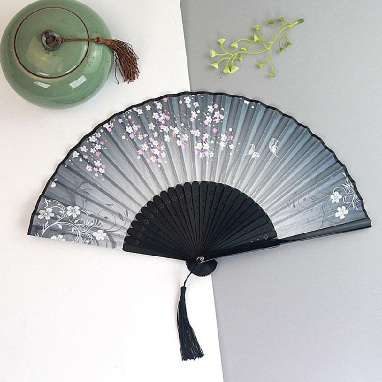 Foldable Bamboos Fan With Flowing Tassels Imitation Silk Handheld Fan For Cooling And Decorative Purposes Holiday Gift