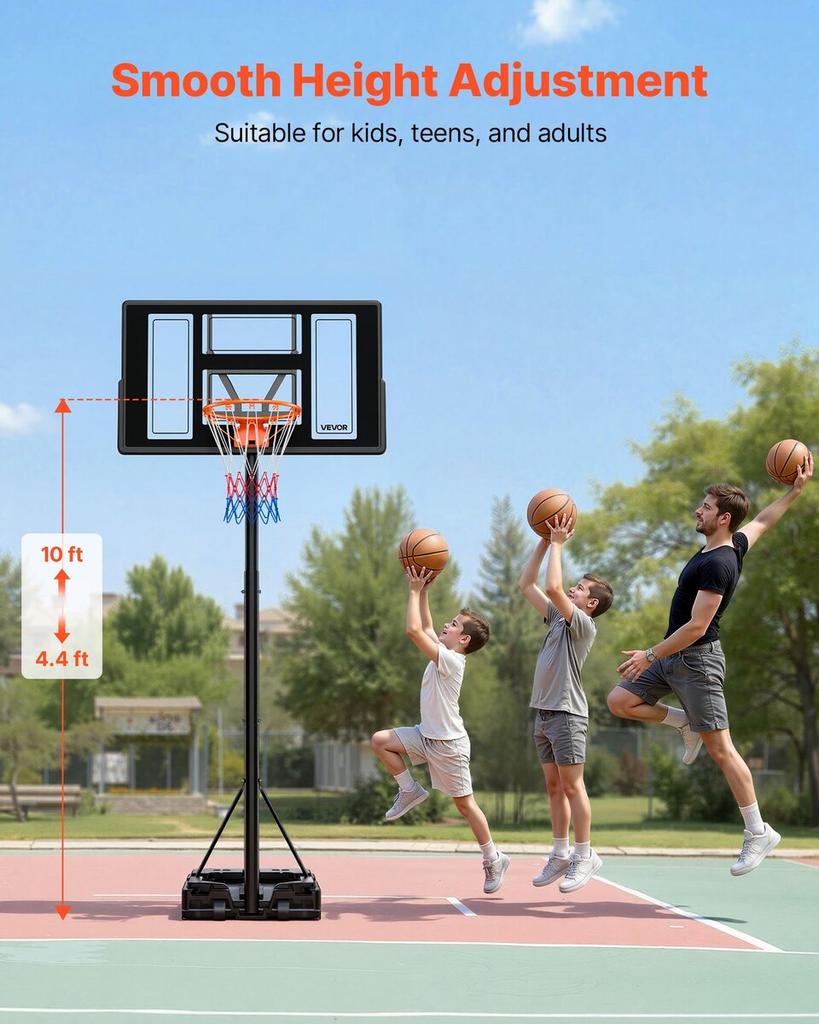 Portable Basketball Stand, 1.35 to 3.05m Height Adjustment Basketball Hoop & Goal, Adjustable Basketballs Goal System with Built-in Rolling Wheels for