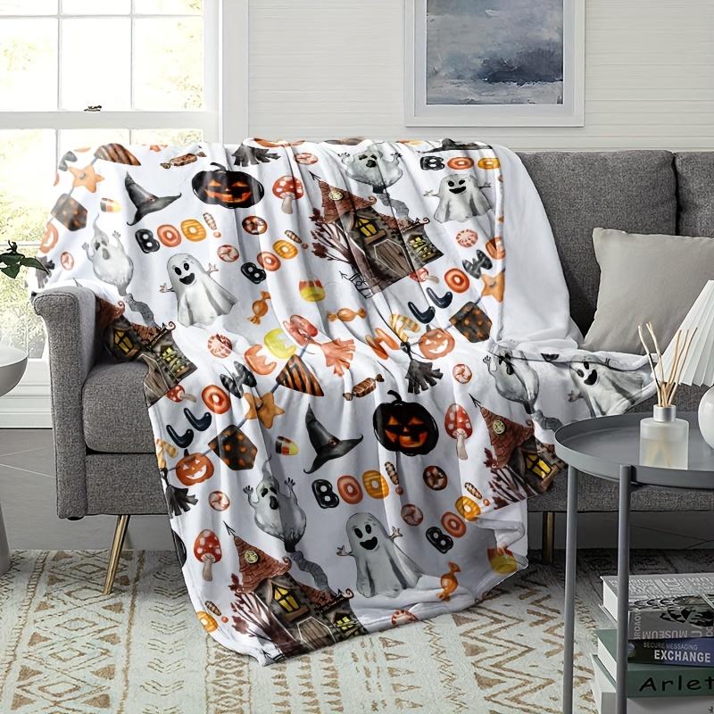 1pc Halloween themed candy ghost pumpkin pattern blanket, polyester fabric, machine washable, suitable for bedroom living room