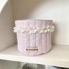 Korean Quilted Fabric Basket for Girls - Round Storage Organizer for Toys and Snacks.