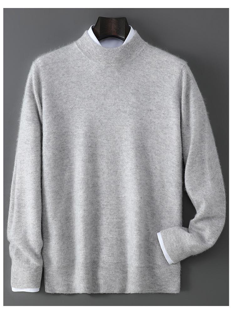 Men's Cross-Border Exclusive 100% Wool Half-High Neck Loose Knit Pullover Sweater