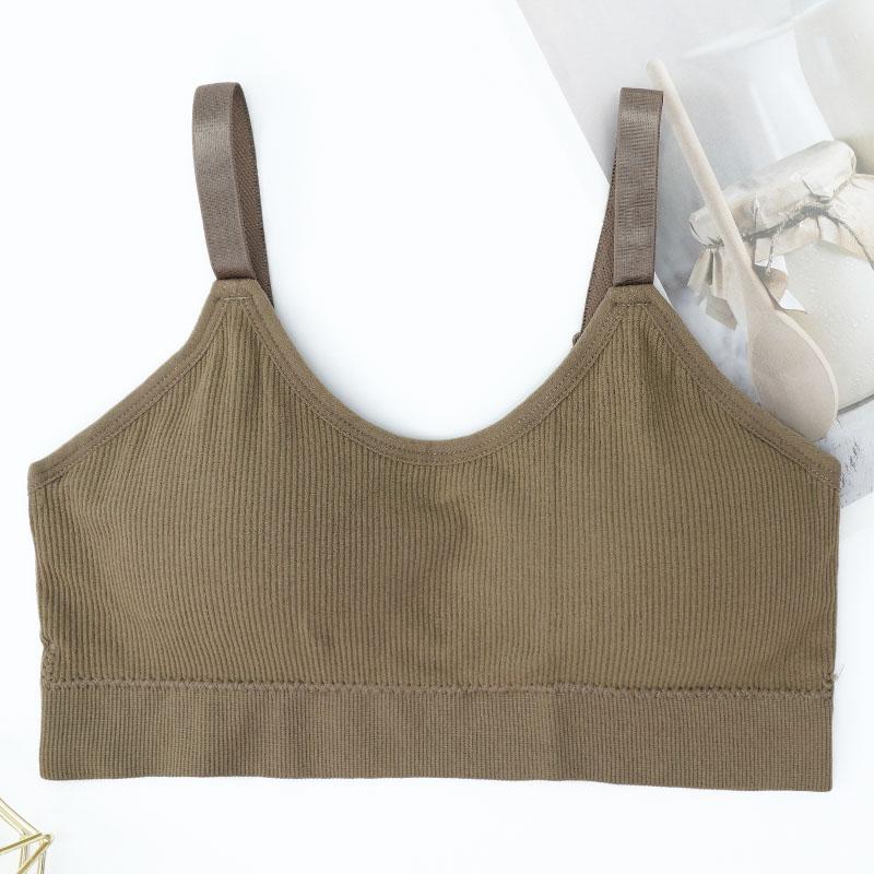 

Спортивные бюстгальтеры для женщин, для девочек, с подкладкой, бесшовные, на бретелях, бралетт, повседневный базовый бюстгальтер, майки One size кофейный