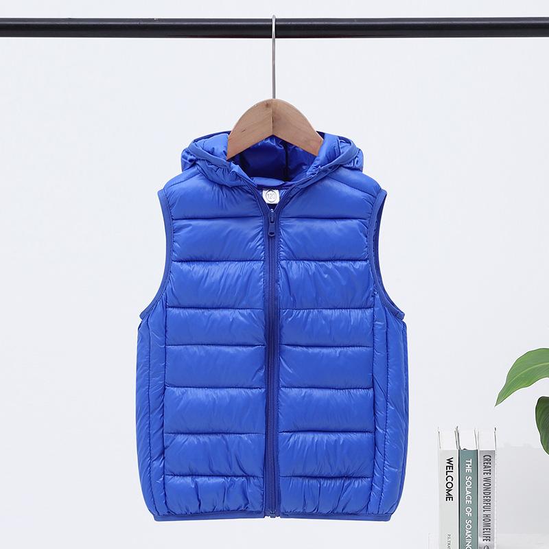 Vaikiška pūkinė medvilninė liemenė rudens ir žiemos vidutinė ir didelė berniukų ir mergaičių liemenė su gobtuvu