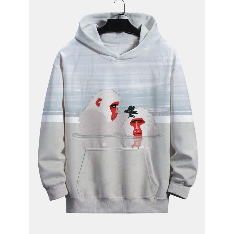Autumn And Winter Animal Men's Hoodie Japanese Style Harajuku Art Casual Sports Hoodie Pattern Autumn And Winter
