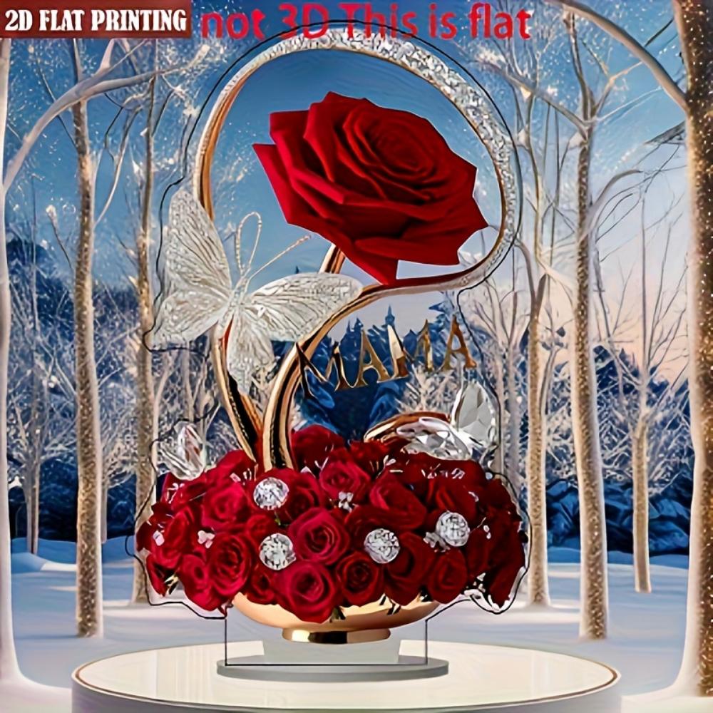 Roses, 2D Flat Acrylic, Tabletop Decoration, Ornaments, Suitable for Living Room, Bedroom, Couples, Gifts, Anniversary, Christmas, Halloween