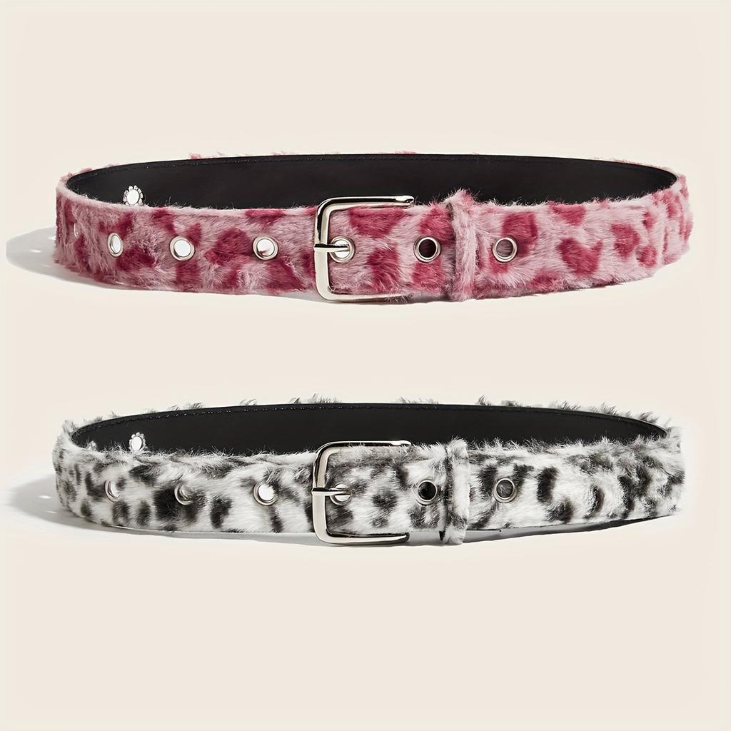 Fashionable leopard print plush women's belt, retro millennium hot girl style belt, y2k women's belt, winter belt