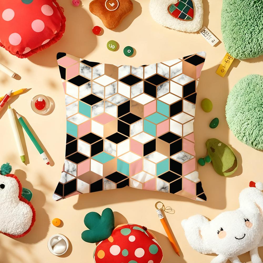 Hexagon Marble Pattern Cushion Cover Plush Fabric Soft DoubleSided Printed Sofa Warm Winter Home Gift Pillow Cover