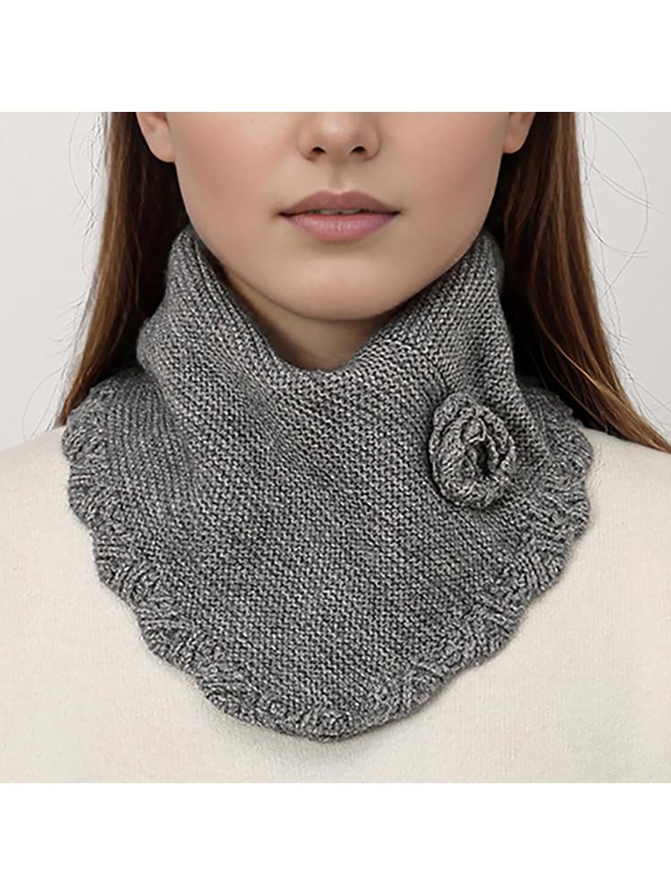 Women Winter Knit Waves Edge Turtleneck Faux Collar Elegant Flower Detachable Pullover Triangular Scarf Wrap Neck Warmer
