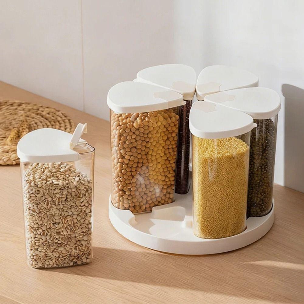 6 Pieces Airtight Rotating Grain Dispenser Food-Grade Food Storage Container Home Use