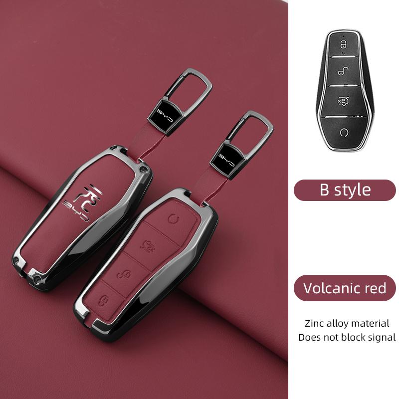 Genuine Leather Car Key Case Zinc Alloy Dedicated 2024 BYD Yuan PLUS Honor Edition 24 Year BYD Yuan UP/Pro Key Fob Cover Chain