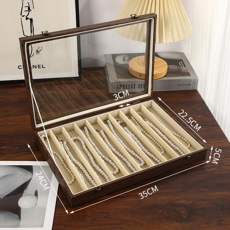 Black Walnut Wood Jewelry Storage Box with Transparent Lid for Pearl Necklaces Collar Chain Accessories Collectible