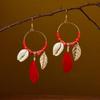 Trendy Ethnic Retro Multicolor Feather Beaded Circle Dangle Earrings