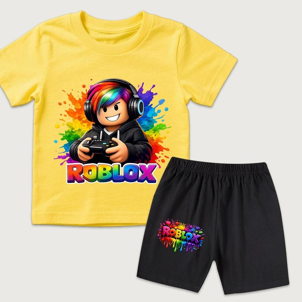 Summer Funny Cartoon Fun Boys Girls Printed Kids T-shirt and Shorts 2 Piece Set Summer Casual Outfit for Boys and Girls Childrens Clothing