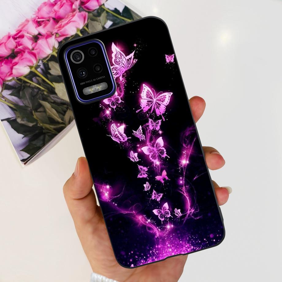 For LG K52 K42 K62 2020 Phone Case Back Cover Black Matte Soft TPU Silicone Bumper Shell For LG Q52 Q62 LGK52 K 62 Butterfly Bag