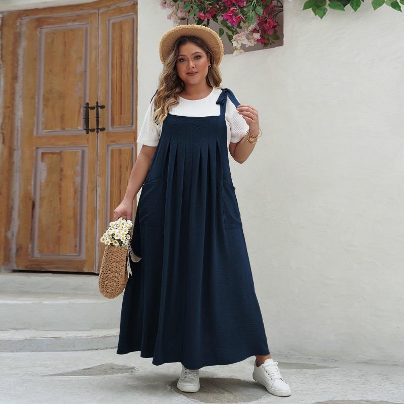 Abito a salopette casual ampio taglia grande per primavera estate, linea ad A, nuovo per donna, tinta unita, elegante, senza maniche, per festa, vacanza, abito lungo, vestiti semplici alla moda