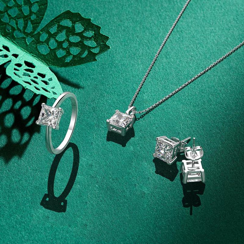 Gica Gema Collane di Diamanti ad Alto Contenuto di Carbonio Argento Sterling 925 Pendente Quadrato 4 Griffe Design Unico Romantico Gioiello Fine Regali per Feste Nuziali Nuova Tendenza