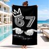 Royal Hands Holding Number 67 Beach Towel, Quick-drying, Easy to Care for, Suitable for Both Fitness and Beach Vacations,Sports Essential