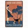 Flat Vintage Signage She Lived Happily Lady and Hound Waterproof and Rainproof Murals for Home