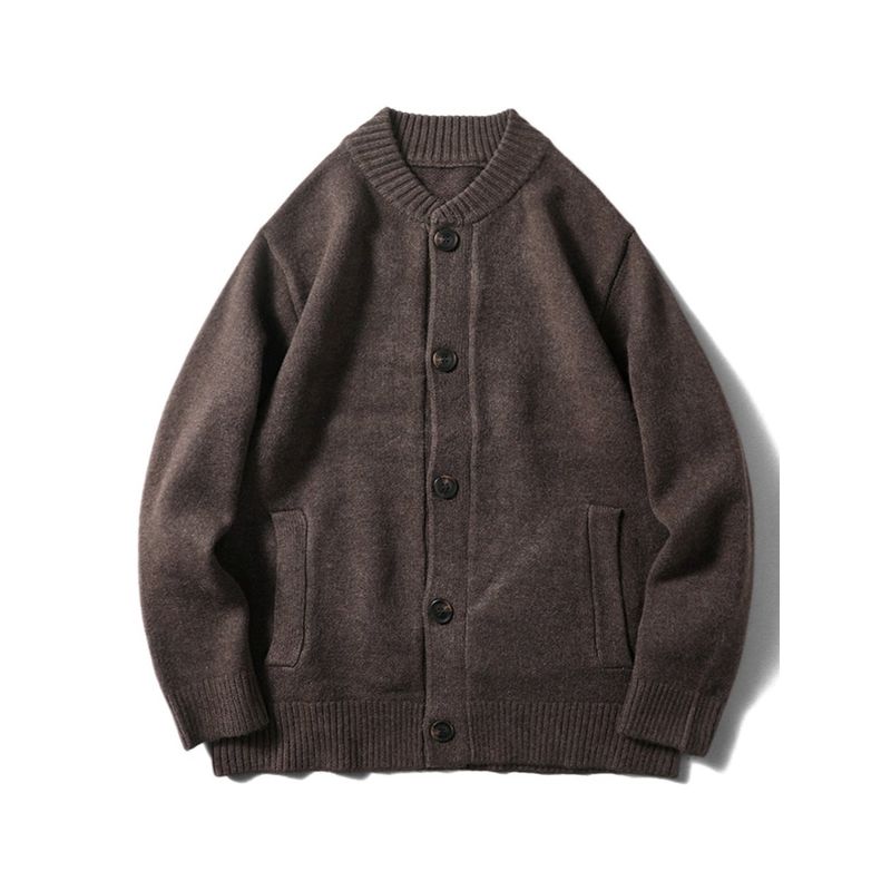 American Retro Cardigan Sweater Men's Autumn and Winter Thickening Stand Collar Outwear Export Cattle Goods Idle Style Knitwear Jacket