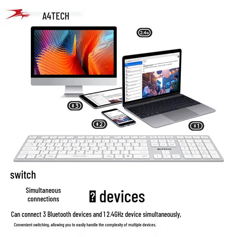 A4Tech FBX50C Wireless Bluetooth Quiet Scissor-Key Keyboard