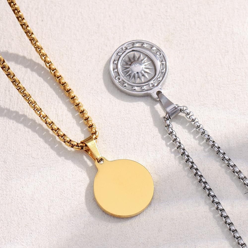 MamacitaSlay 316L Stainless Steel Sun Moon Circular Pendant Necklace Party Waterproof Neck Jewelry Women's Charm Necklace Gift
