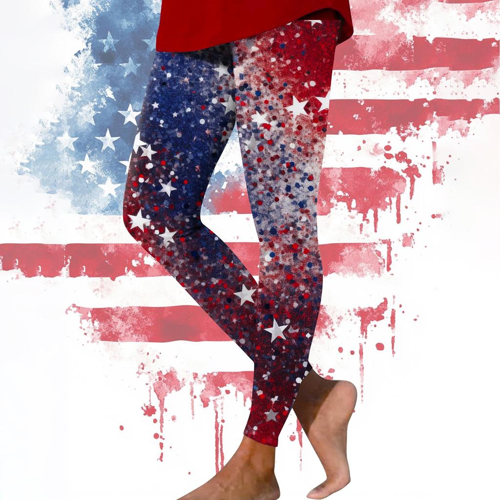 Women's Casual Fashion Outdoor Independence Day Printed Slim Elastic Yoga Pants Cropped Pants