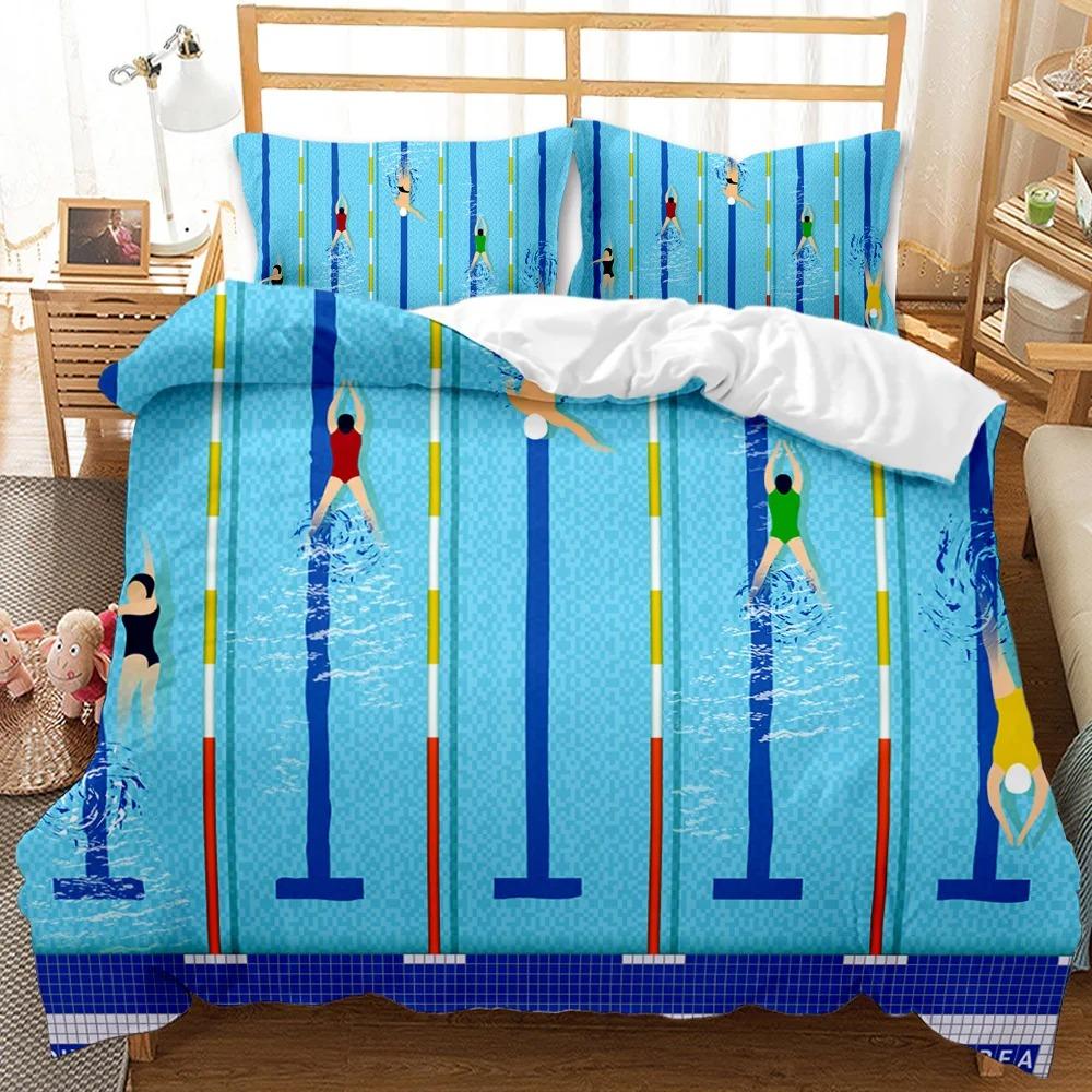 Sports Duvet Cover Set Taekwondo Ski Swimming Boxing Dance Badminton Baseball Ice Hockey Queen Polyester Bedding Teens Boys