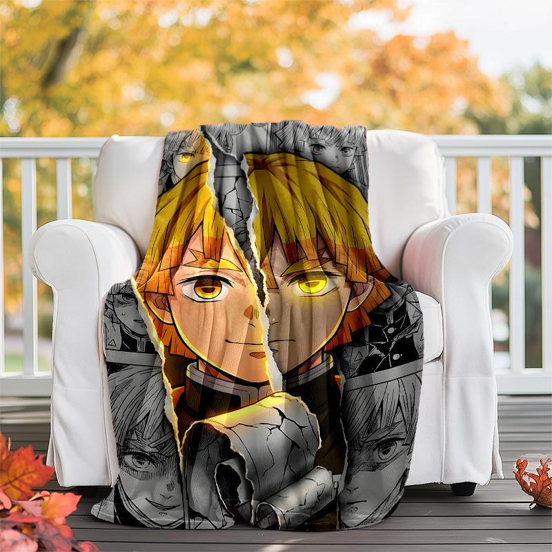 1pc Agatsuma Zenitsu (4) Theme Blanket - Digital Print, Polyester, Cozy for All Seasons, Perfect for Outdoor, and Travel
