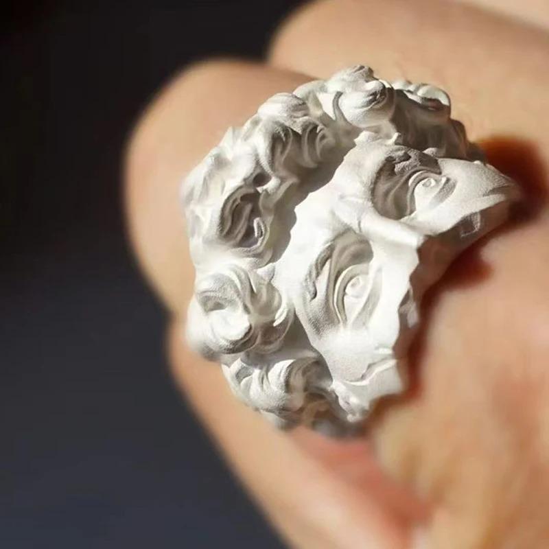

Винтажное кольцо с регулируемым размером в виде скульптуры Давида, кольцо в готическом стиле с мистическими масками для мужчин и женщин, уникальное ювелирное изделие, вдохновленное искусством, подарок белый