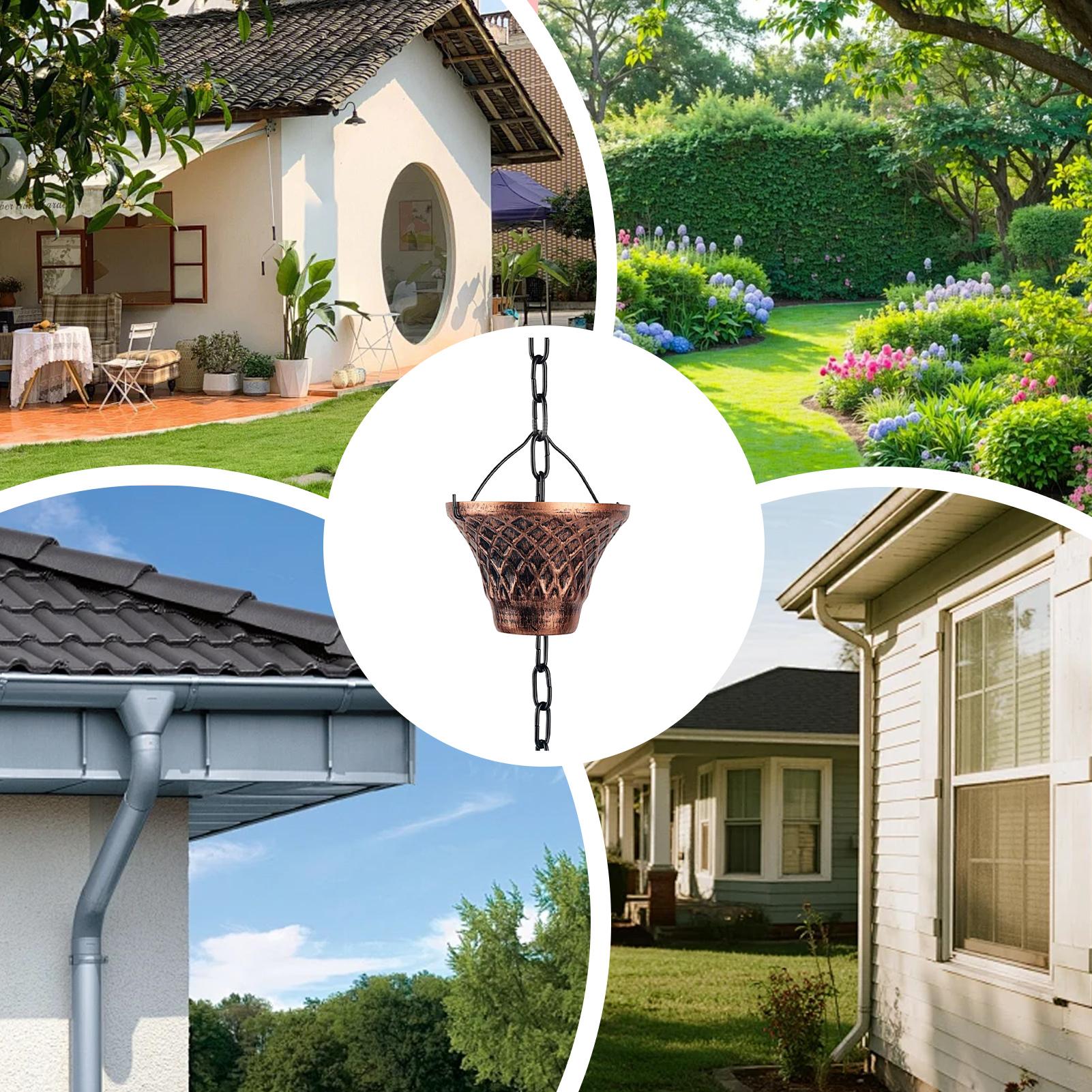 Rain Chains For Gutters 9FT Decorative Downspout Drain Extension 12 Cups Water Chains For Gutters For House Garden Outdoor marrone