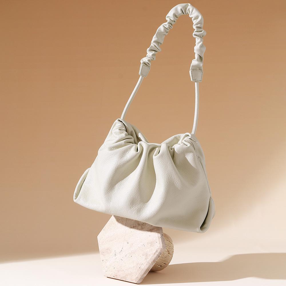 Genuine Leather Women's Bag Drawstring Cloud Simple Style Crossbody Bag Single-shoulder Pleated Designer Luxury Bag