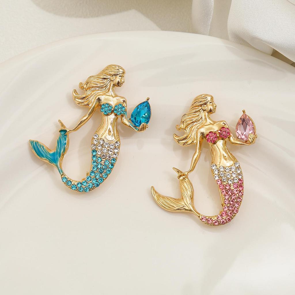 European and American Creative Rhinestone Mermaid Brooch - Light Luxury Exquisite Clothing Accessories Corsage Pin