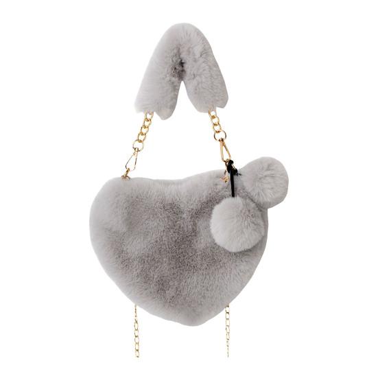 Lady Crossbody Bag Solid Color Fuzzy Faux Fur Decor Heart Shape Hollow