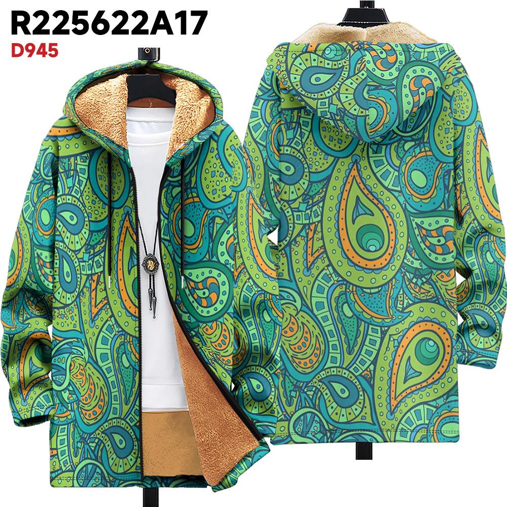 New jacket: multi-colored pattern elements, zipper hooded cardigan, thickened winter fleece padded clothes, yellow lining, trendy cotton clothes